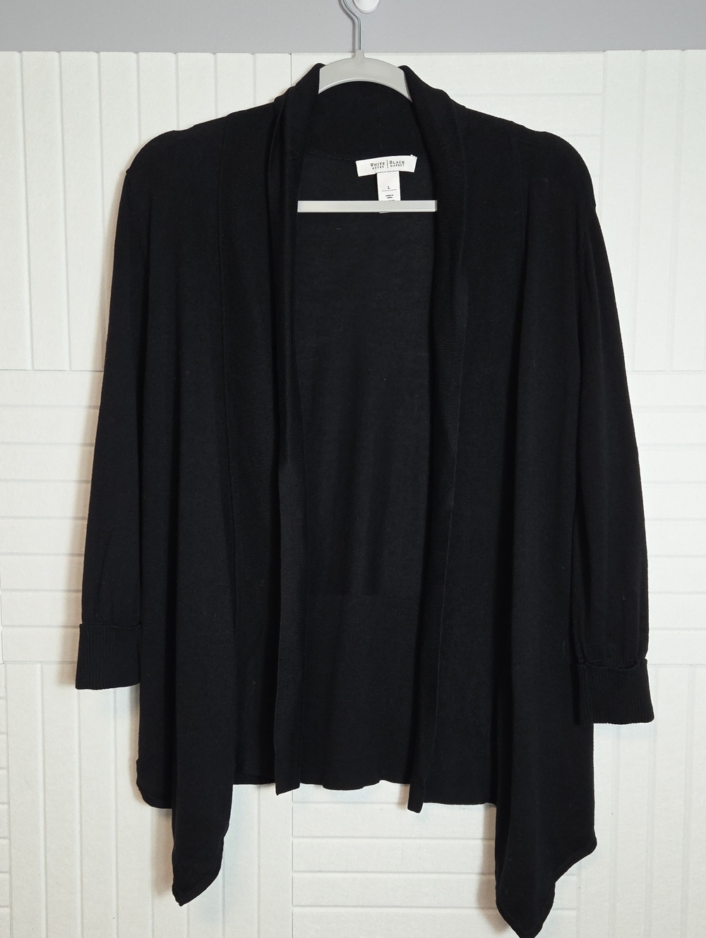 White House Black Market Black Open Front Drapey Cardigan Sweater Size L
